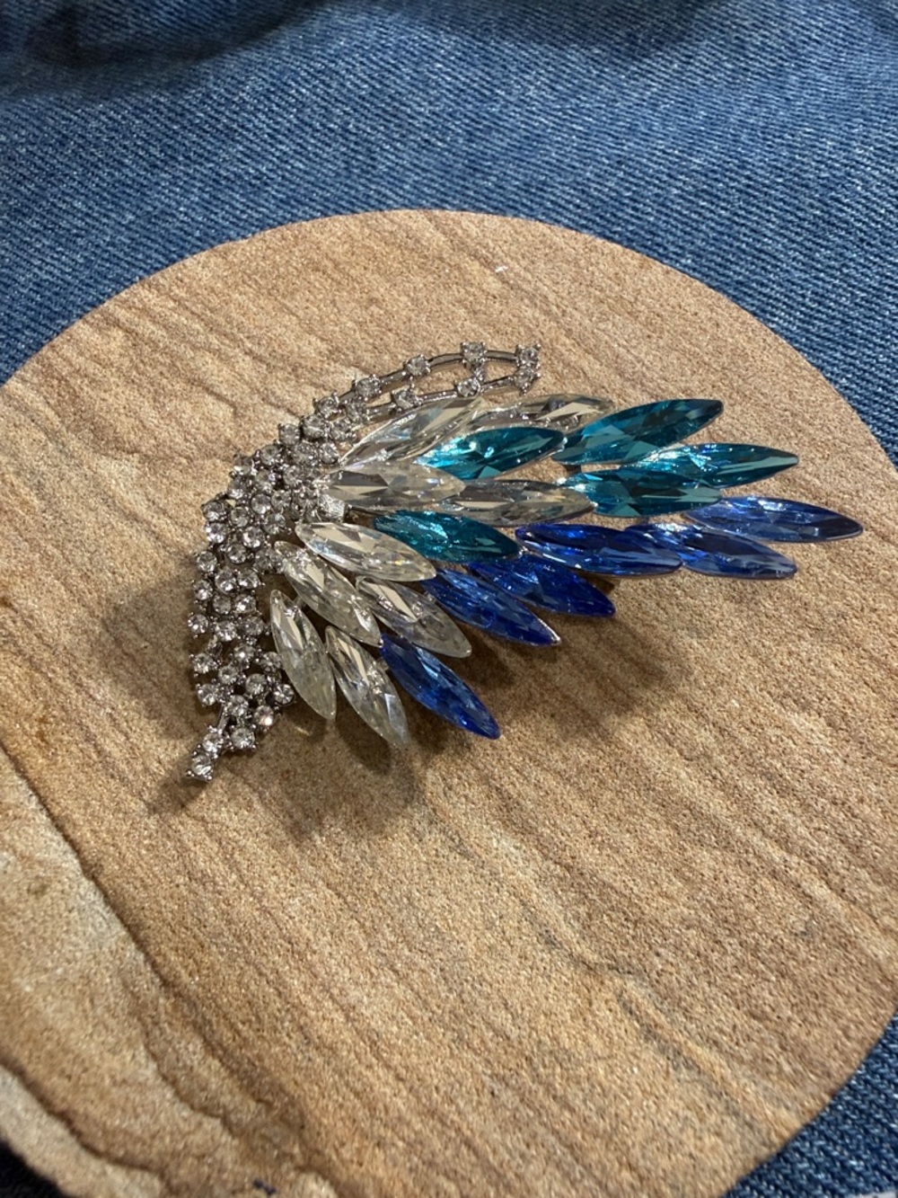 Fashion Crystal Wing Brooch in Blue, Teal & Clear - Elegant Women's Jewelry